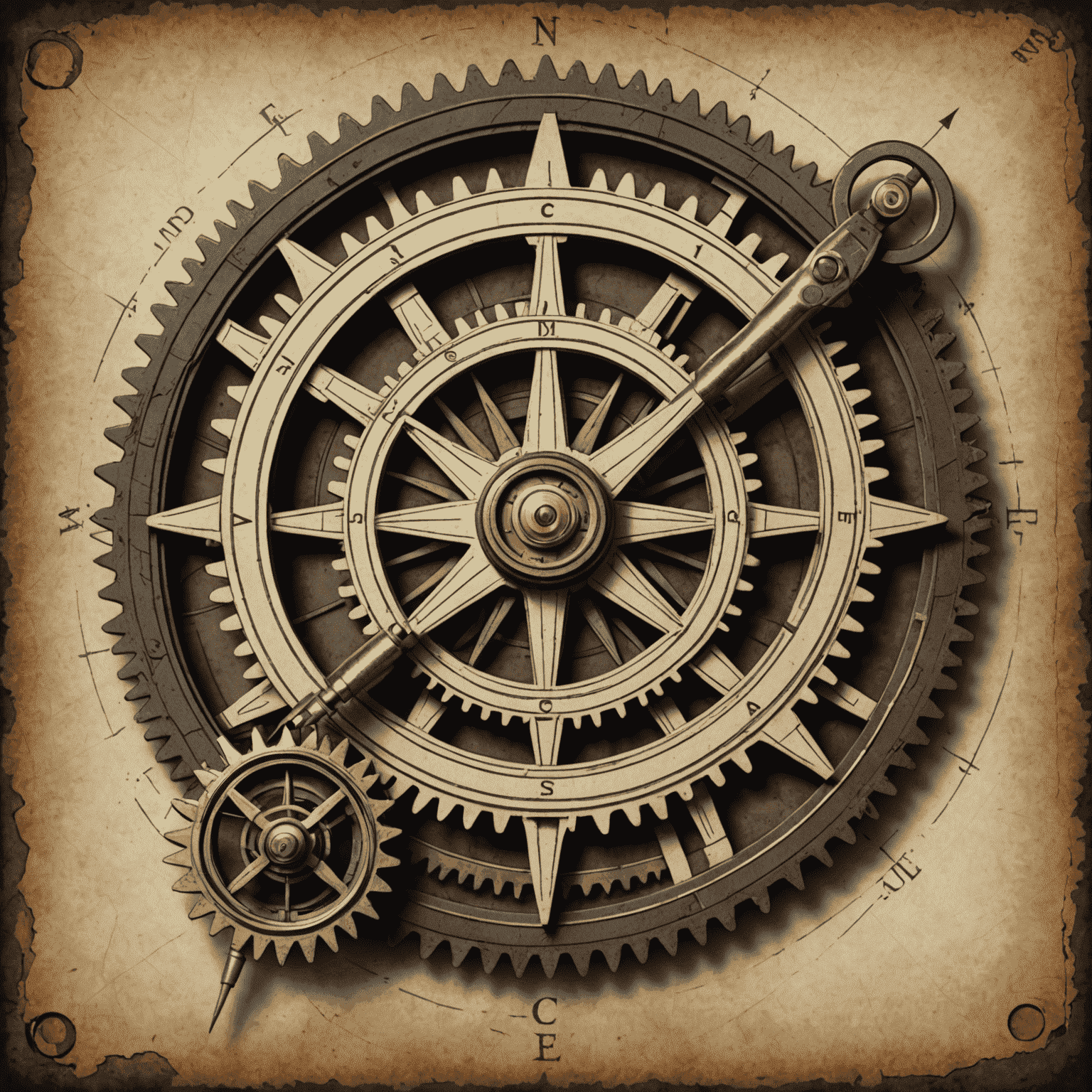 Vintage CAD logo with gears and drafting compass