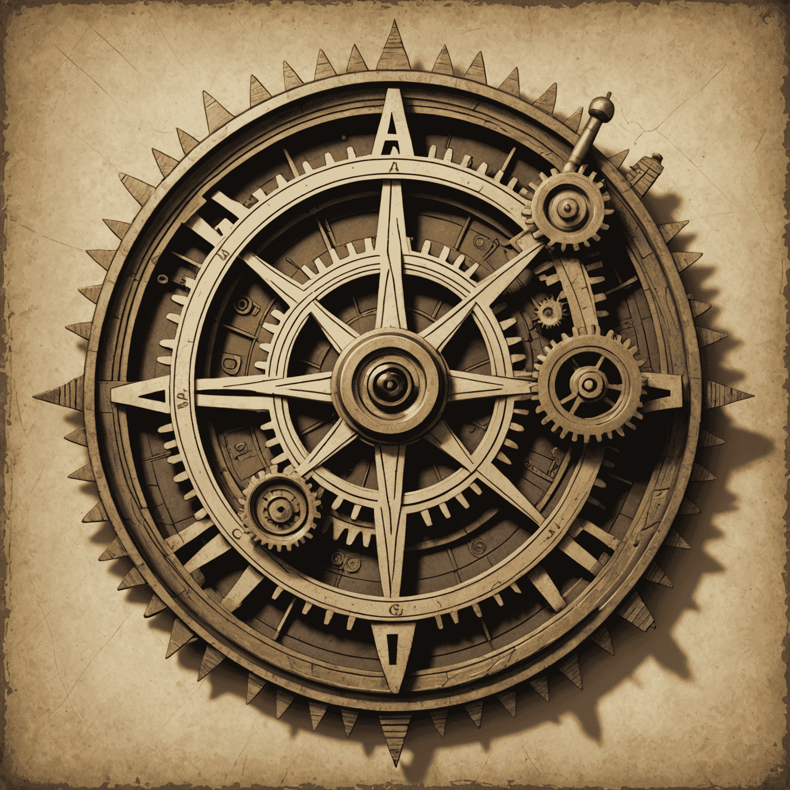 Vintage CAD logo with gears and drafting compass