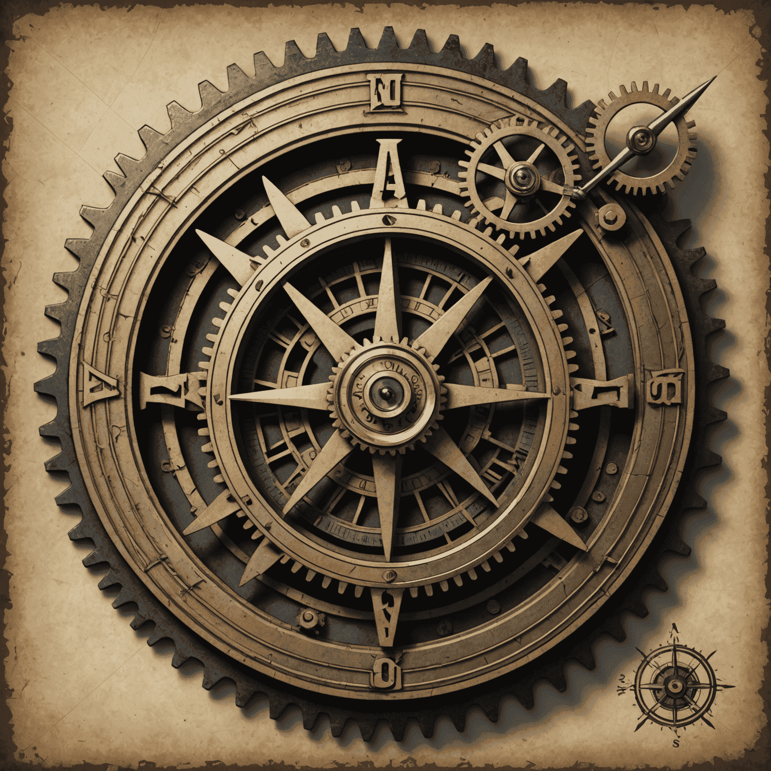 Vintage CAD logo with gears and drafting compass