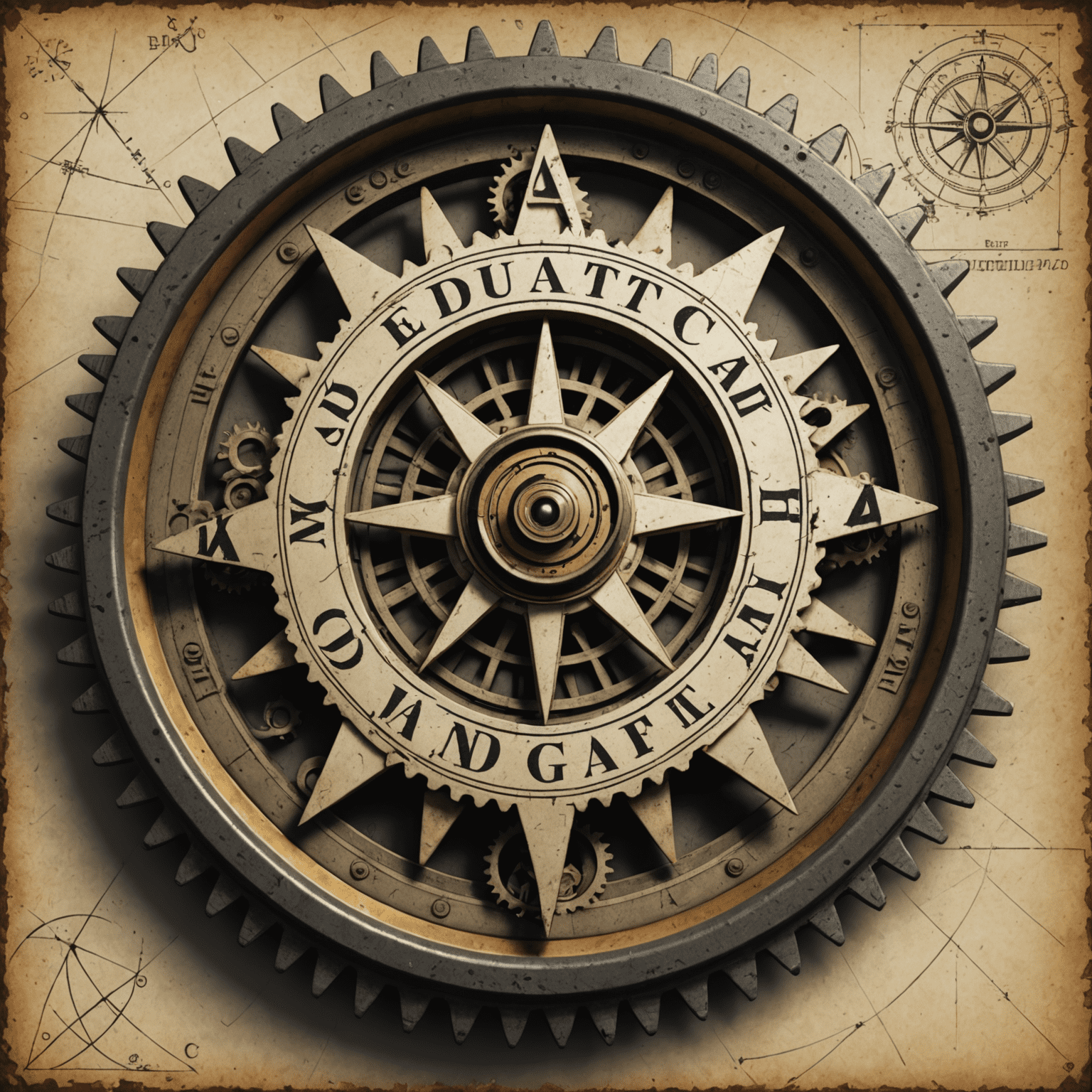 Vintage CAD logo with gears and drafting compass