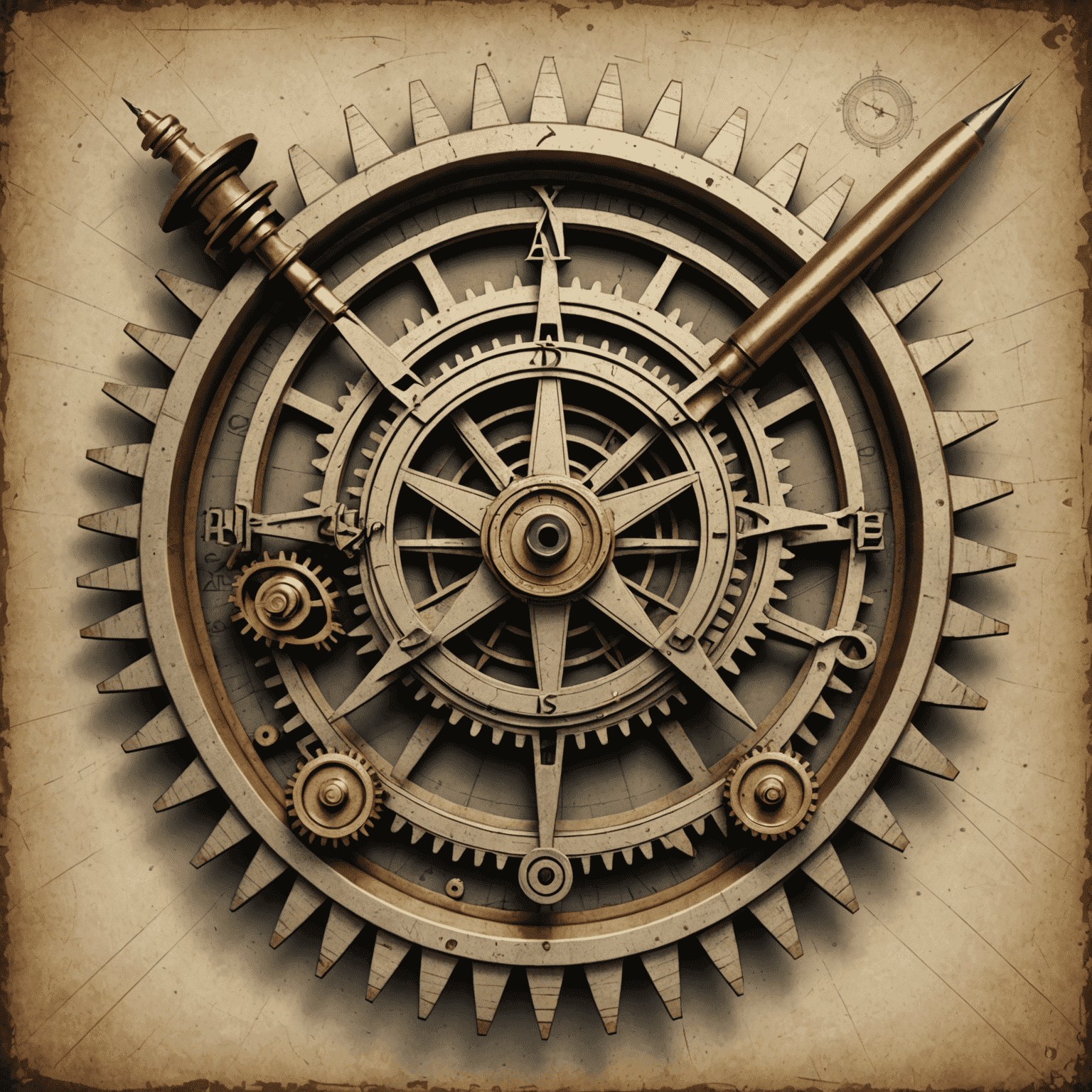 Vintage CAD logo with gears and drafting compass