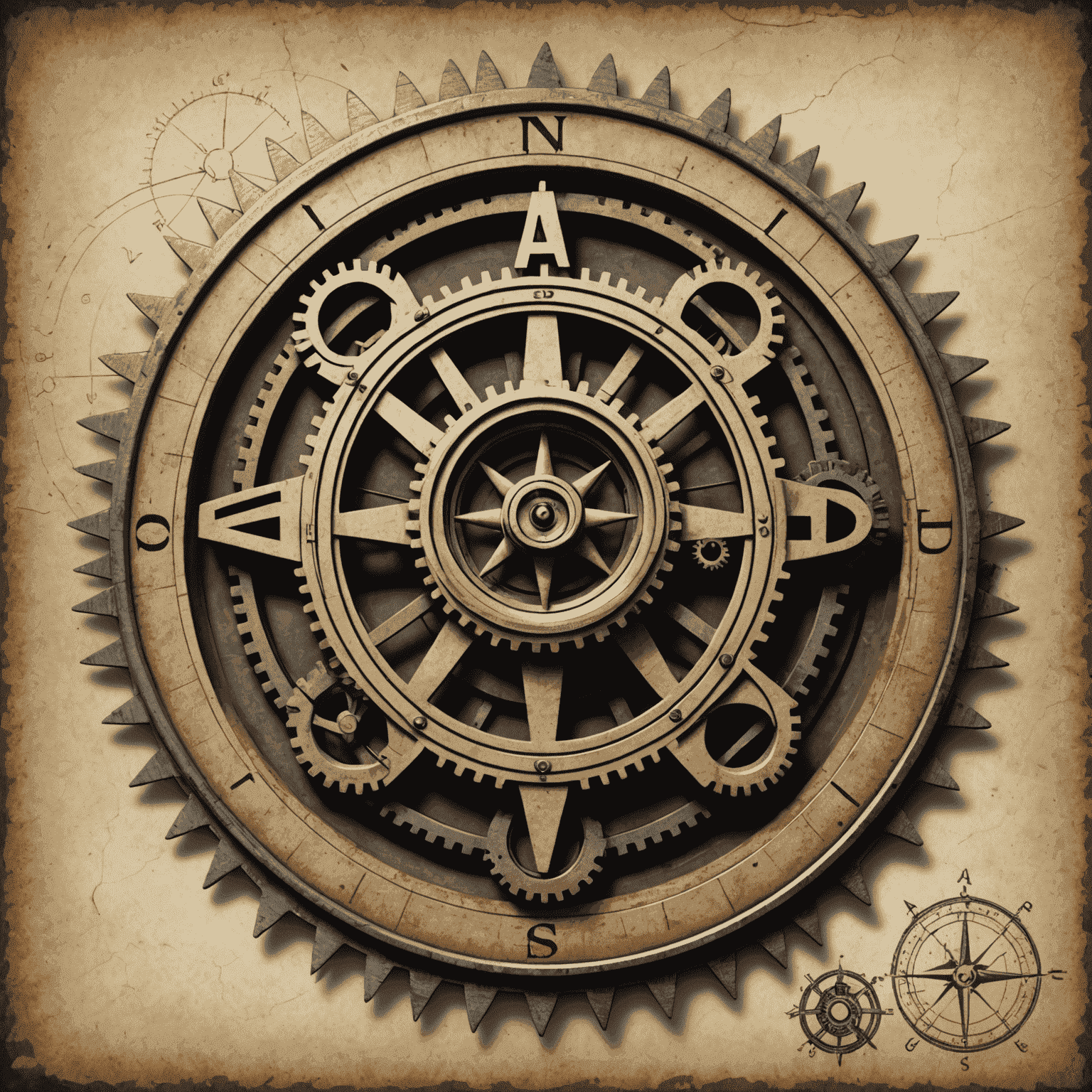 Vintage CAD logo with gears and drafting compass