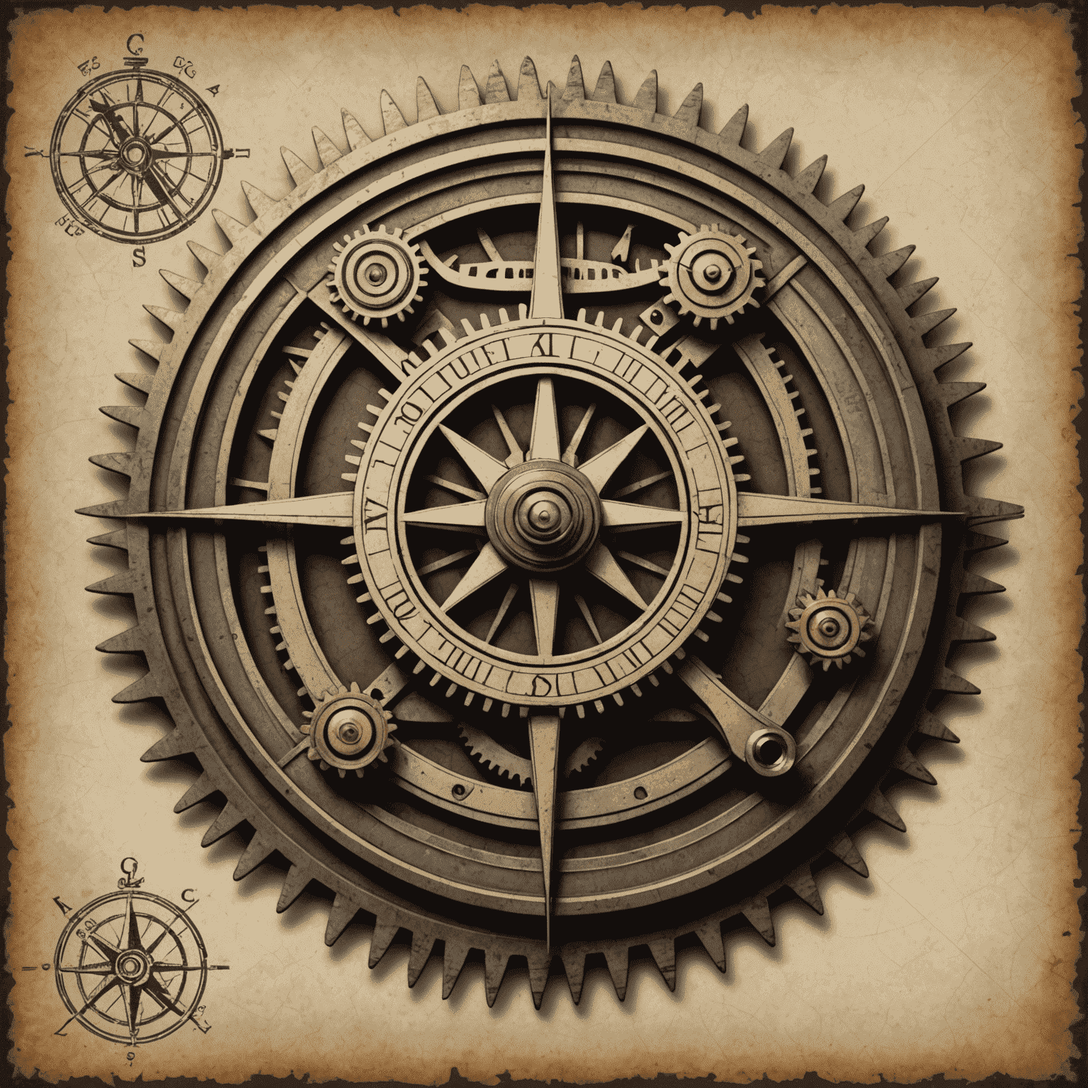 Vintage CAD logo with gears and drafting compass