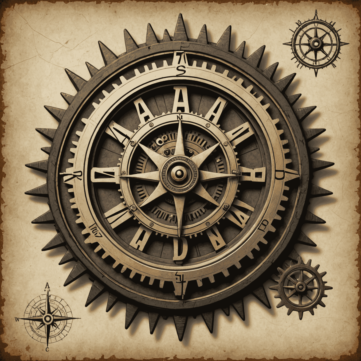 Vintage CAD logo with gears and drafting compass